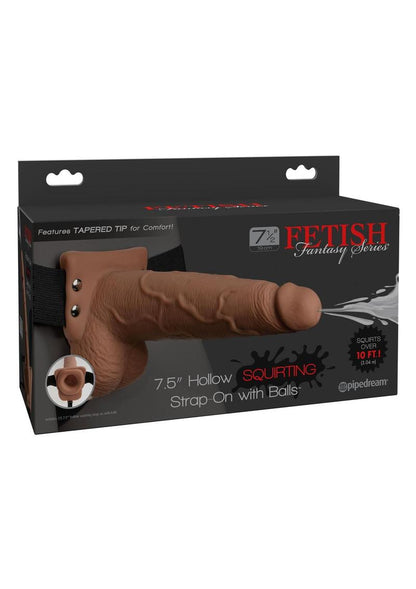 Fetish Fantasy Series Hollow Squirting Strap-On Dildo with Balls and Harness 7.5in - Caramel