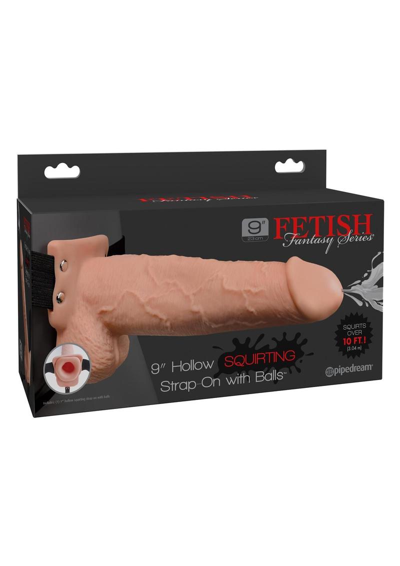 Fetish Fantasy Series Hollow Squirting Strap-On Dildo with Balls and Harness 9in - Vanilla