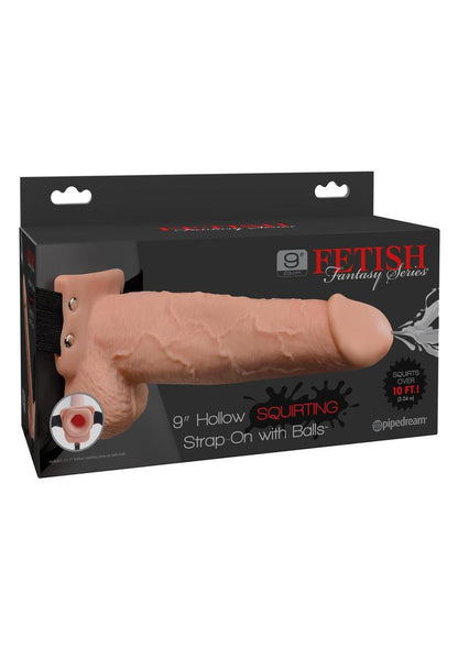 Fetish Fantasy Series Hollow Squirting Strap-On Dildo with Balls and Harness 9in - Vanilla