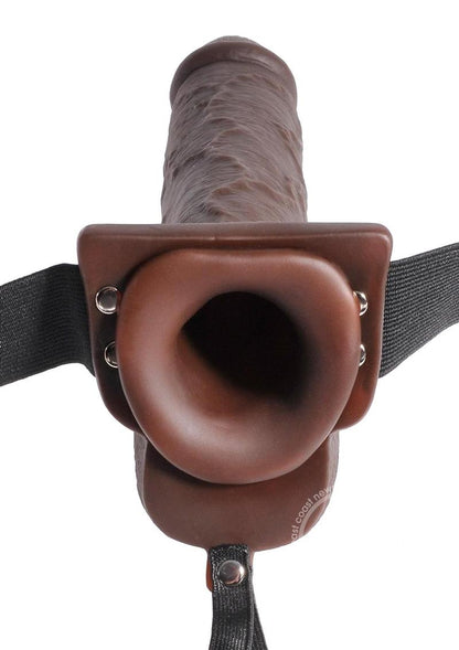 Fetish Fantasy Series Hollow Squirting Strap-On Dildo with Balls and Harness 9in - Chocolate