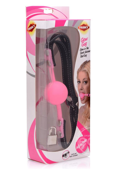 Frisky Glow Gag Glow in the Dark Silicone Ball Gag - Pink