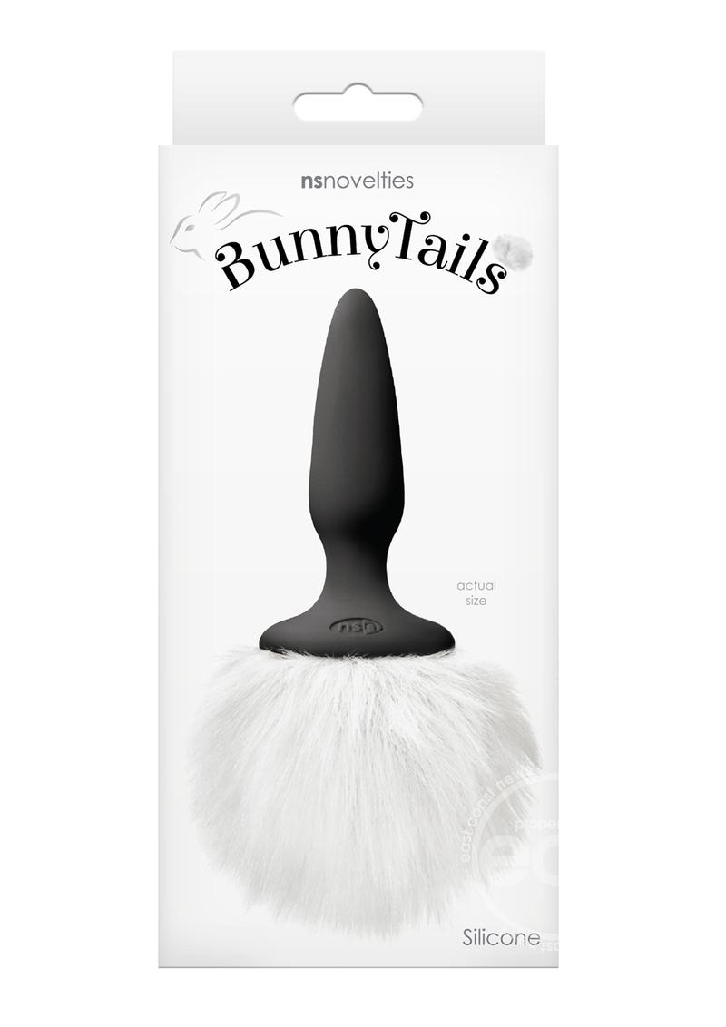 Bunny Tails Mini Silicone Butt Plug - White Fur - Black