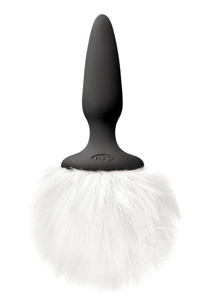 Bunny Tails Mini Silicone Butt Plug - White Fur - Black