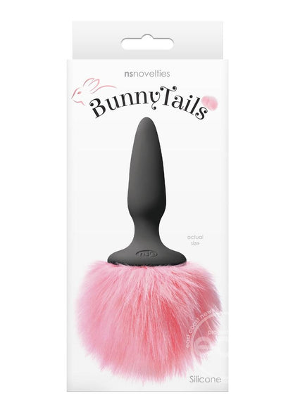 Bunny Tails Mini Silicone Butt Plug - Pink Fur - Black