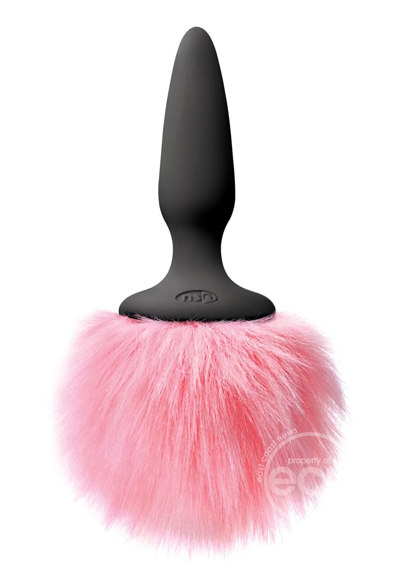 Bunny Tails Mini Silicone Butt Plug - Pink Fur - Black