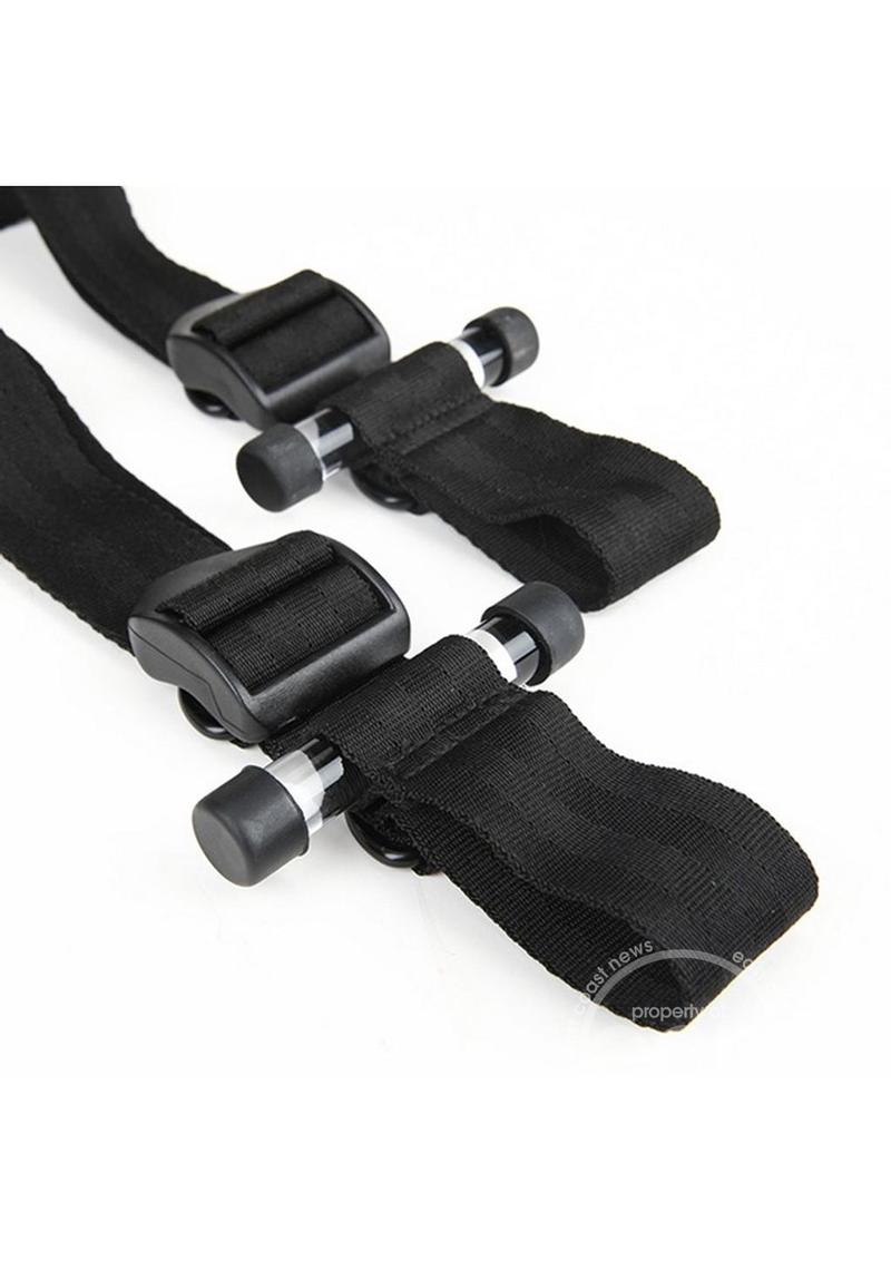 Lux Fetish Over The Door Cross with 4 Universal Soft Restraint Cuffs - Black