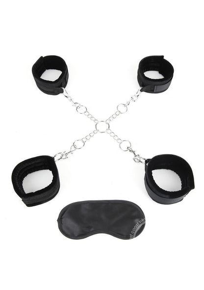 Lux Fetish Hog Tie with 4 Universal Soft Restraint Cuffs - Black