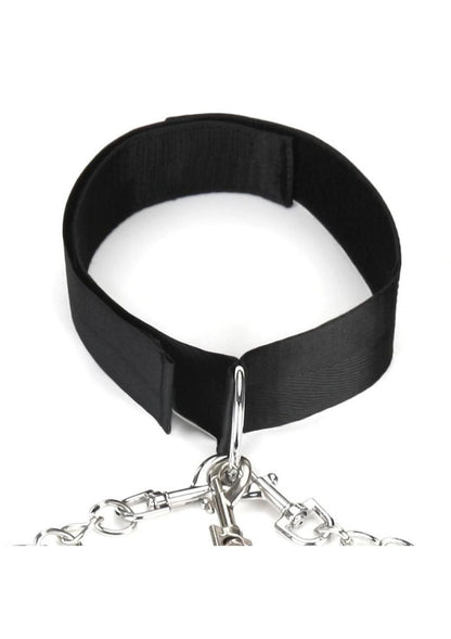 Lux Fetish Collar, Cuffs & Leash Set with Removable Cuffs & Leash - Black