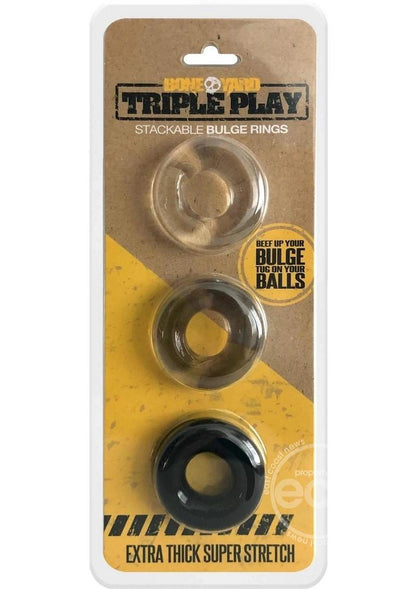 Boneyard Triple Play Stackable Bulge Cock Rings (set of 3) - Assorted Colors