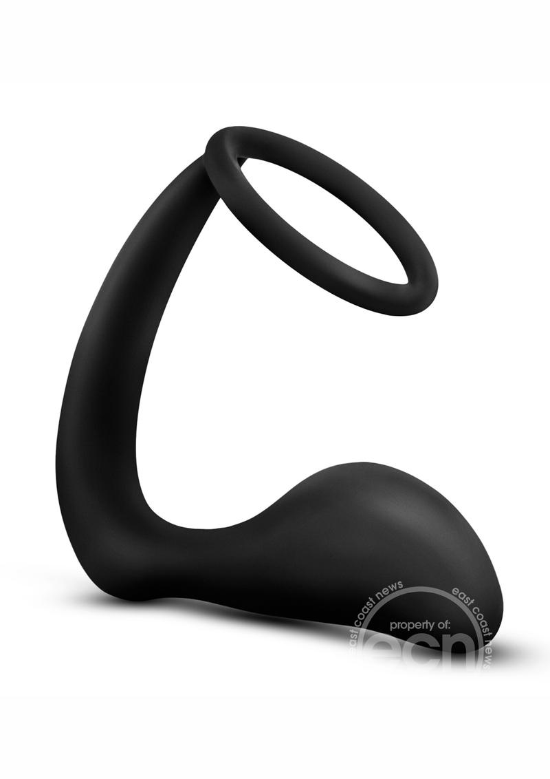 Anal Adventures Platinum Silicone Cock Ring and Butt Plug - Black