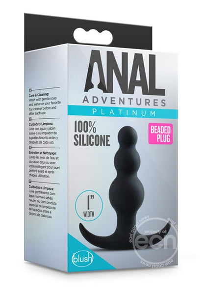 Anal Adventures Platinum Beaded Silicone Butt Plug - Black