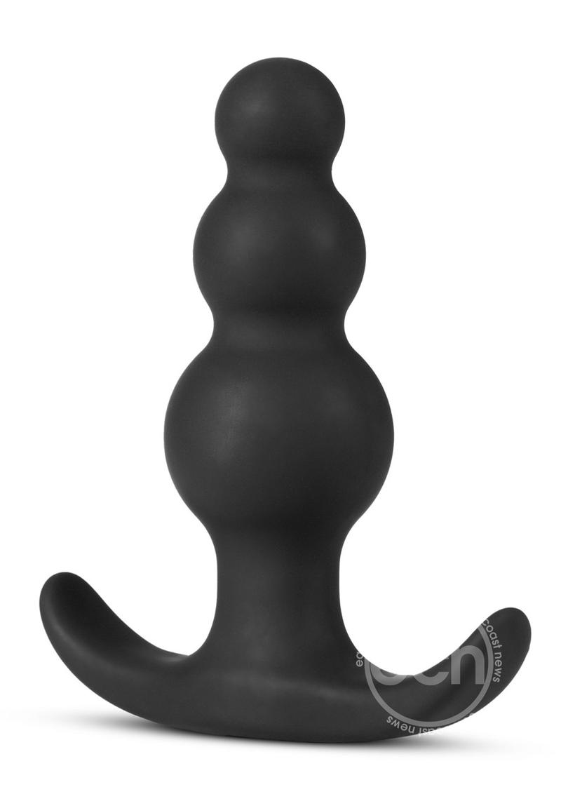 Anal Adventures Platinum Beaded Silicone Butt Plug - Black