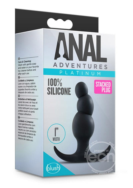 Anal Adventures Platinum Stacked Silicone Butt Plug - Black