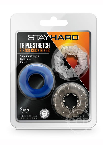 Stay Hard Triple Stretch Cock Rings (3 Pack) - Multiple Colors