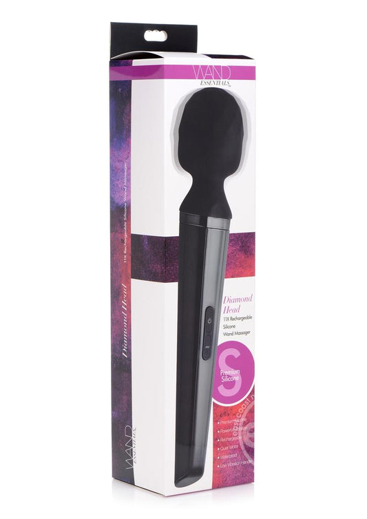 Wand Essentials Diamond Head Rechargeable Silicone Wand Massager - Black