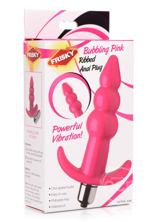 Frisky Bubbling Pink Ribbed Anal Plug - Pink