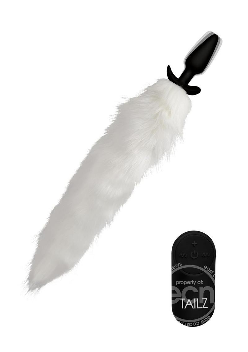 Tailz Vibrating White Fox Tail Slender Anal Plug - White