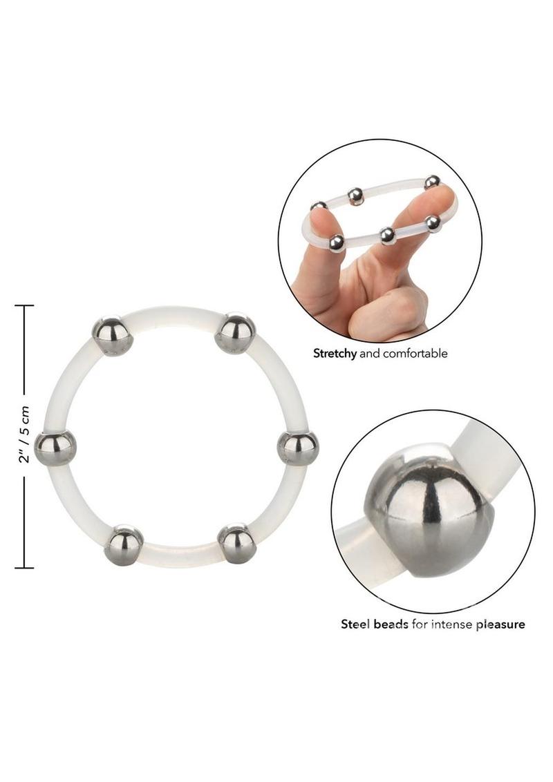 Steel Beaded Silicone Cock Ring - X-Large - Clear