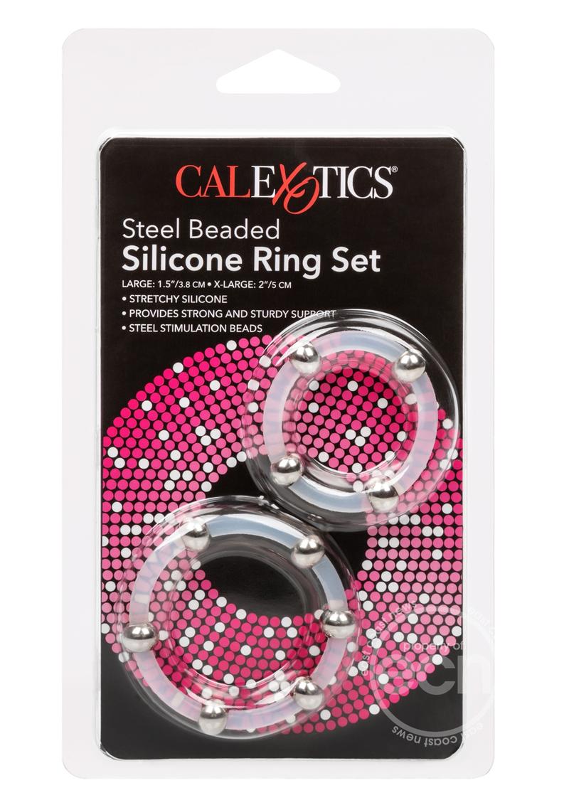 Steel Beaded Silicone Ring Set (2 per set) - Large/XLarge - Clear