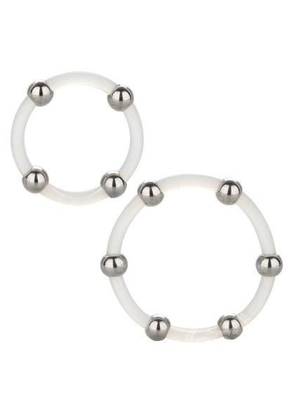 Steel Beaded Silicone Ring Set (2 per set) - Large/XLarge - Clear