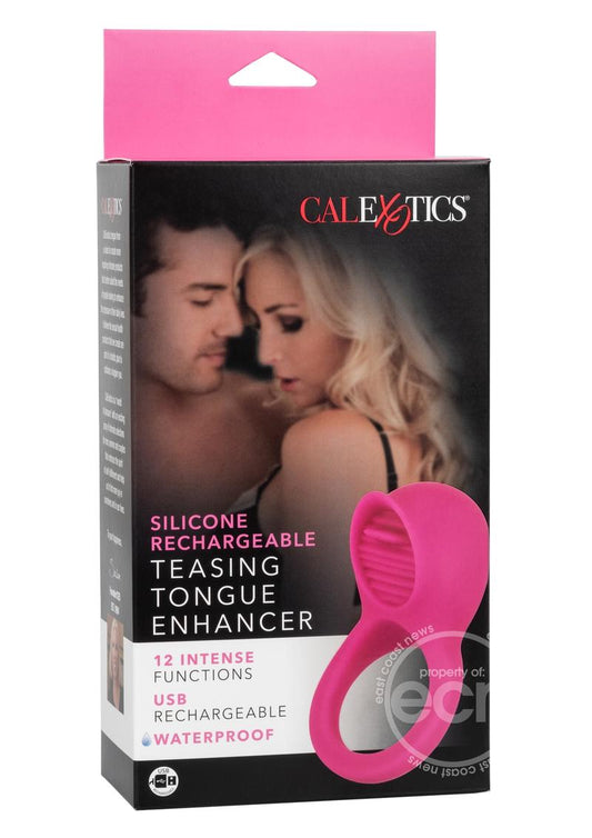 Silicone Vibrating Teasing Tongue Enhancer Cock Ring - Pink