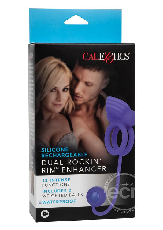 Silicone Rechargeable Dual Rockin Rim Enchancer Cock Ring - Purple