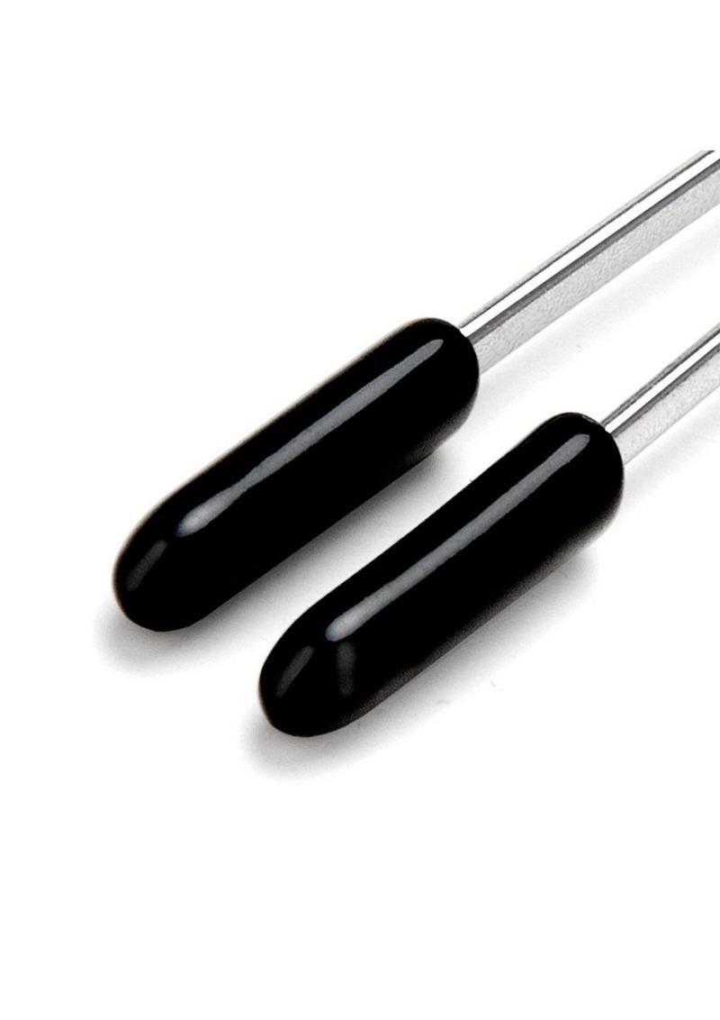 Lux Fetish Adjustable Tweezer Nipple Clips with Chain - Black