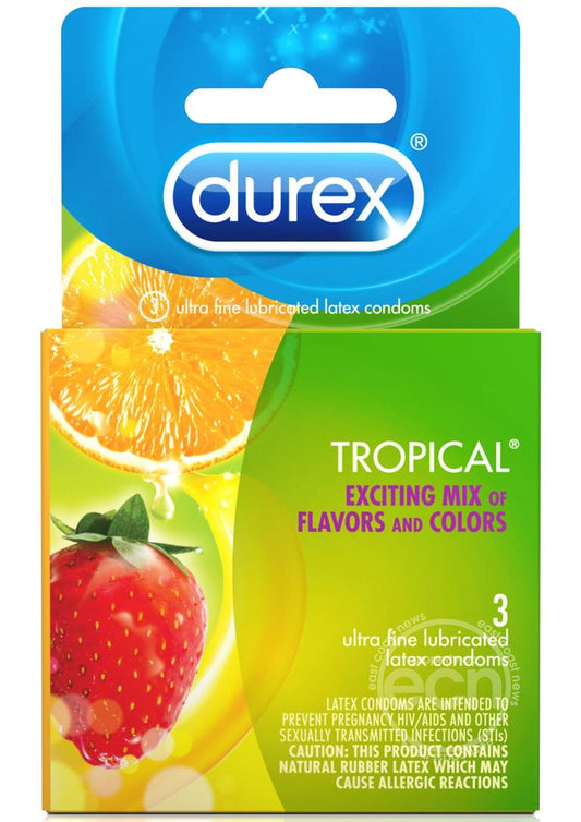 Durex Condoms Tropical Assorted Flavors and Colors 3-Pack