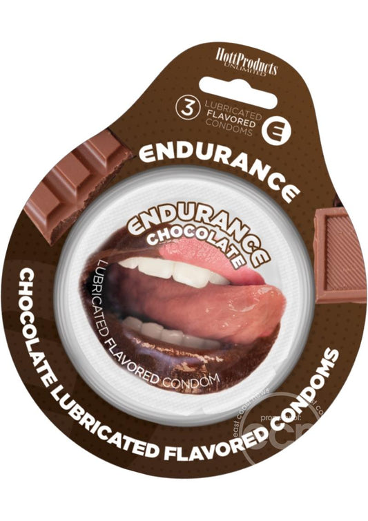 Lubricated Flavored Endurance Condoms 3 Per Pack - Chocolate