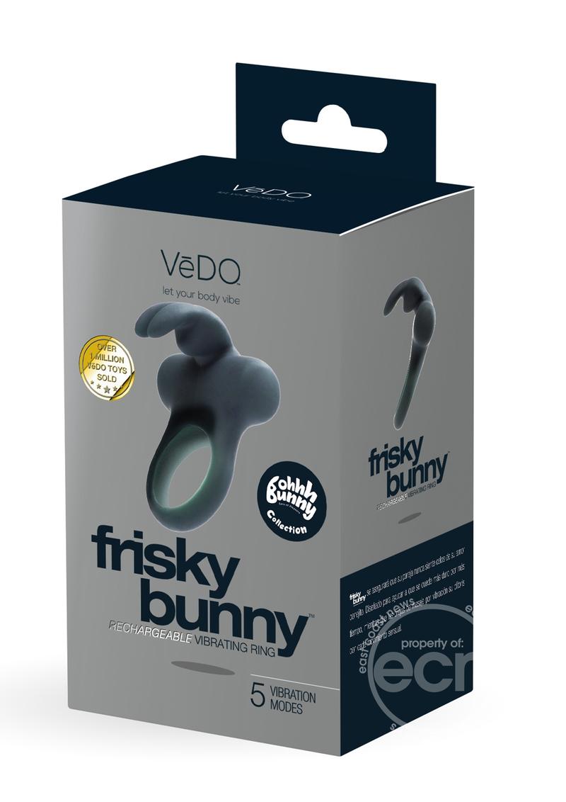 VeDO Frisky Bunny Rechargeable Silicone Vibrating Cock Ring - Black