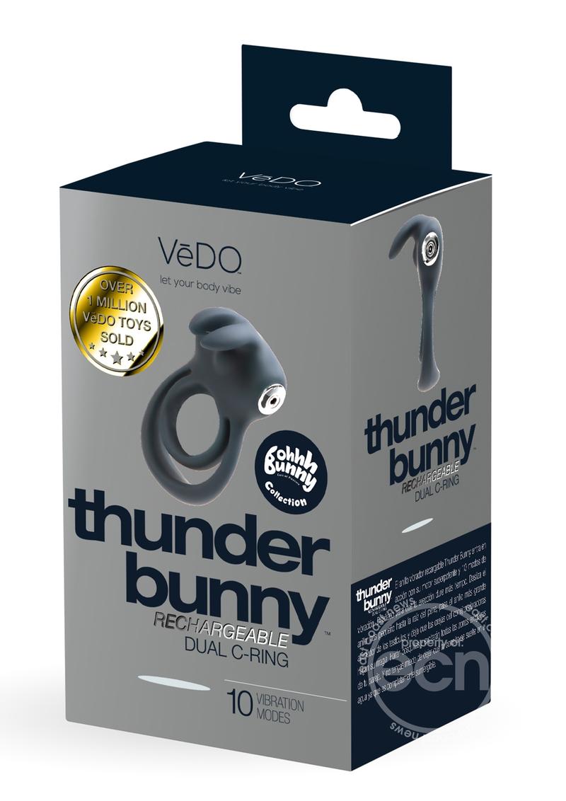 VeDO Thunder Bunny Rechargeable Silicone Dual Cock Ring - Just Black