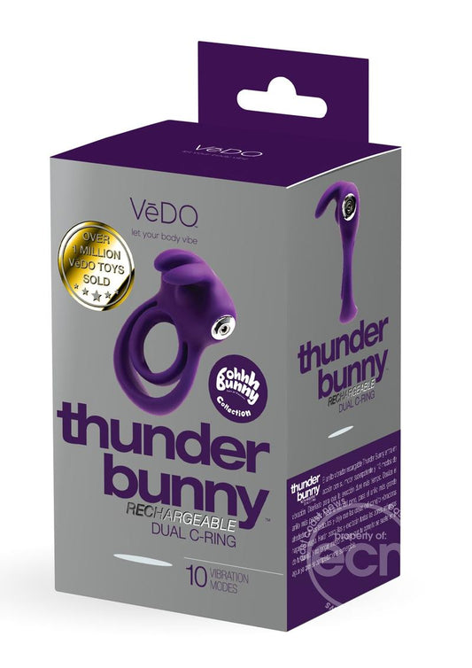 VeDO Thunder Bunny Rechargeable Silicone Dual Cock Ring - Deep Purple