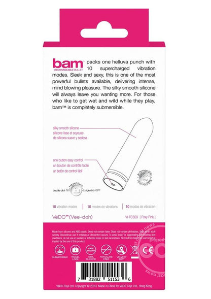 VeDO Bam Rechargeable Silicone Bullet Vibrator - Foxy Pink