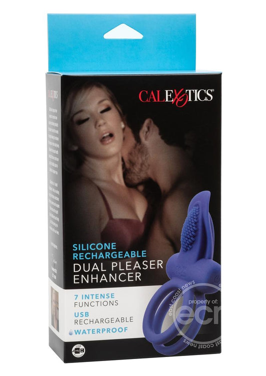 CalExotics Silicone Rechargeable Dual Pleasure Enhancer Cock Ring - Blue