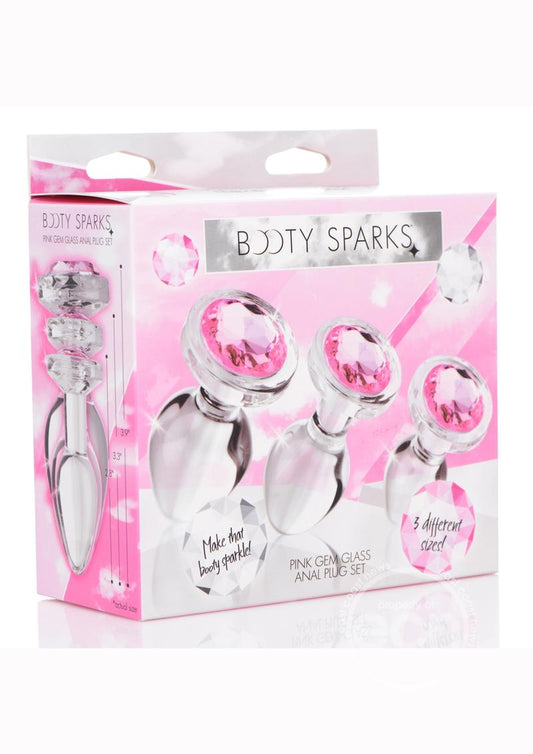 Booty Sparks Pink Gem Glass Anal Plug Set (3 pieces) - Pink