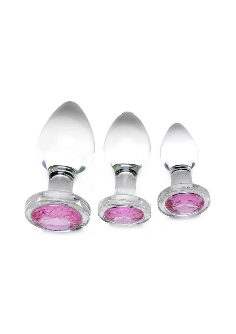 Booty Sparks Pink Gem Glass Anal Plug Set (3 pieces) - Pink