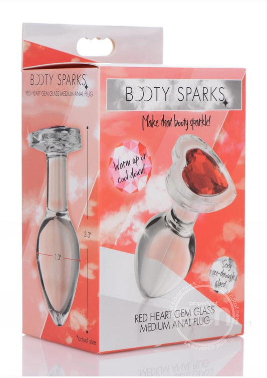 Booty Sparks Red Heart Glass Anal Plug - Medium - Red/Clear