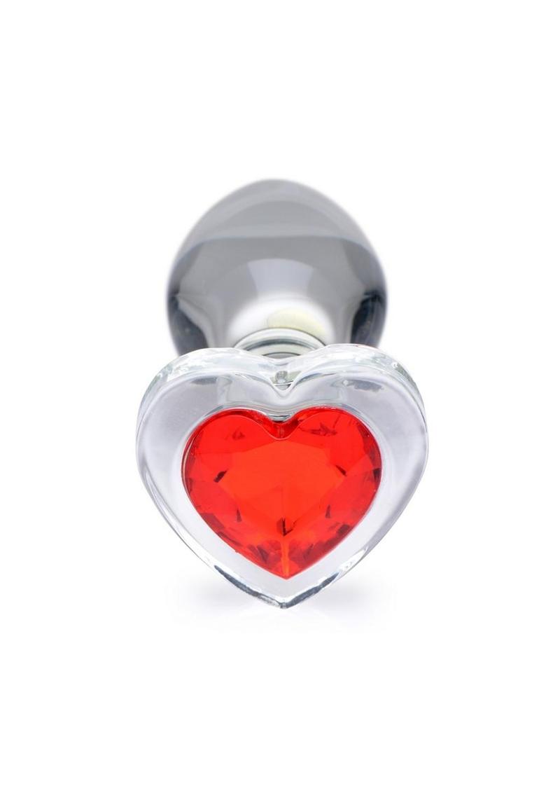 Booty Sparks Red Heart Glass Anal Plug - Medium - Red/Clear