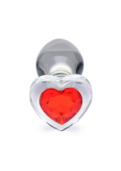 Booty Sparks Red Heart Glass Anal Plug - Medium - Red/Clear