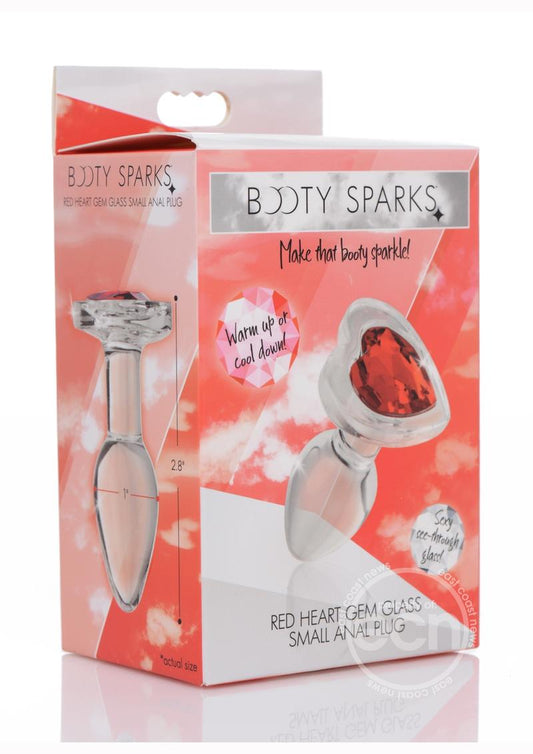 Booty Sparks Red Heart Glass Anal Plug - Small - Red/Clear