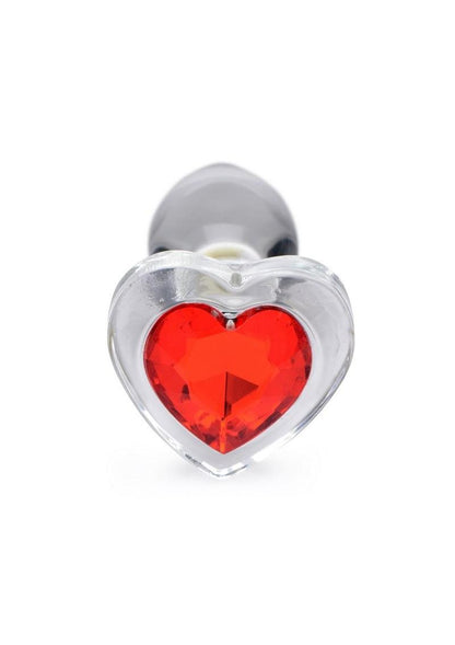 Booty Sparks Red Heart Glass Anal Plug - Small - Red/Clear