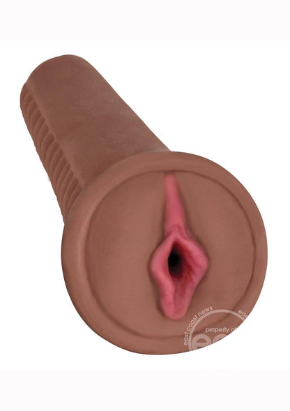 Mistress Angel Vibrating BioSkin Dual Density Stroker - Pussy - Chocolate