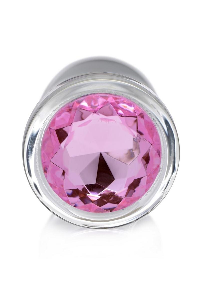 Booty Sparks Pink Gem Glass Anal Plug - Large - Pink/Clear