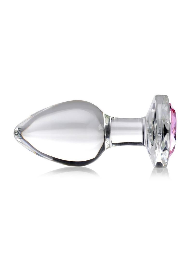 Booty Sparks Pink Gem Glass Anal Plug - Large - Pink/Clear