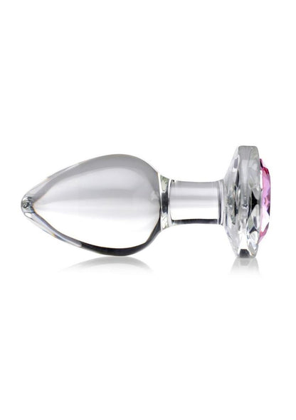 Booty Sparks Pink Gem Glass Anal Plug - Large - Pink/Clear