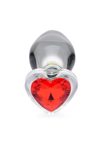 Booty Sparks Red Heart Gem Glass Anal Plug - Large - Red/Clear