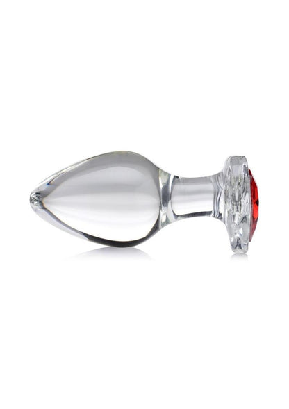 Booty Sparks Red Heart Gem Glass Anal Plug - Large - Red/Clear