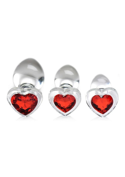 Booty Sparks Red Heart Gem Glass Plug Set 3pc - S/M/L - Red/Clear