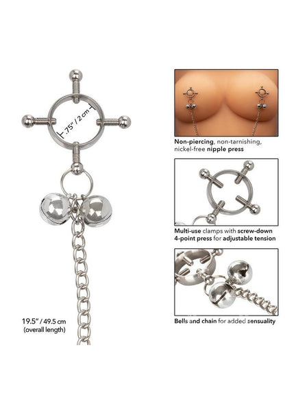 Nipple Grips 4-Point Nipple Press with Bells - Silver