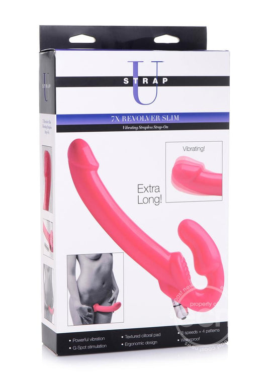 Strap U 7X Revolver Slim Vibrating Strapless Strap-On Dildo - Pink